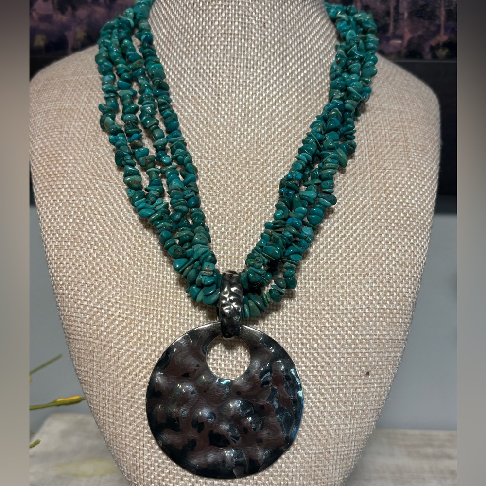 Silpada 4 strand turquoise and silver disc necklace